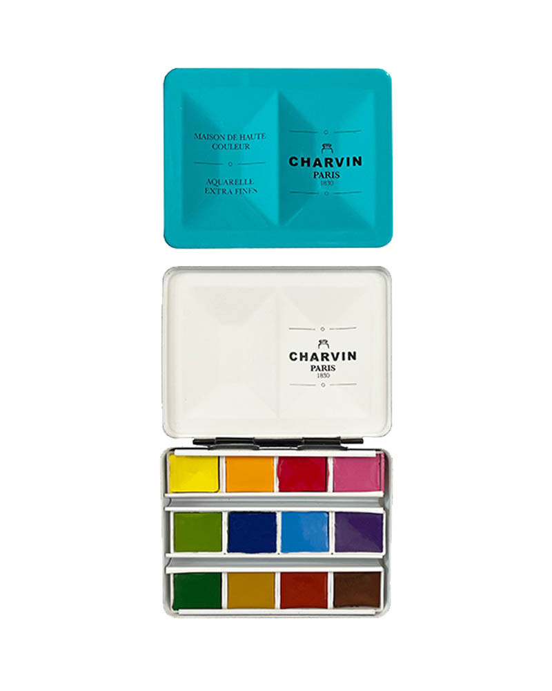 WATERCOLOR BOX TURQUOISE BLUE EXTRA FINE 12 HALF PANS