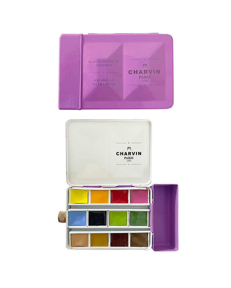 WATERCOLOR BOX NEON VIOLET EXTRA FINE WITH RESERVOIR 12 HALF PANS